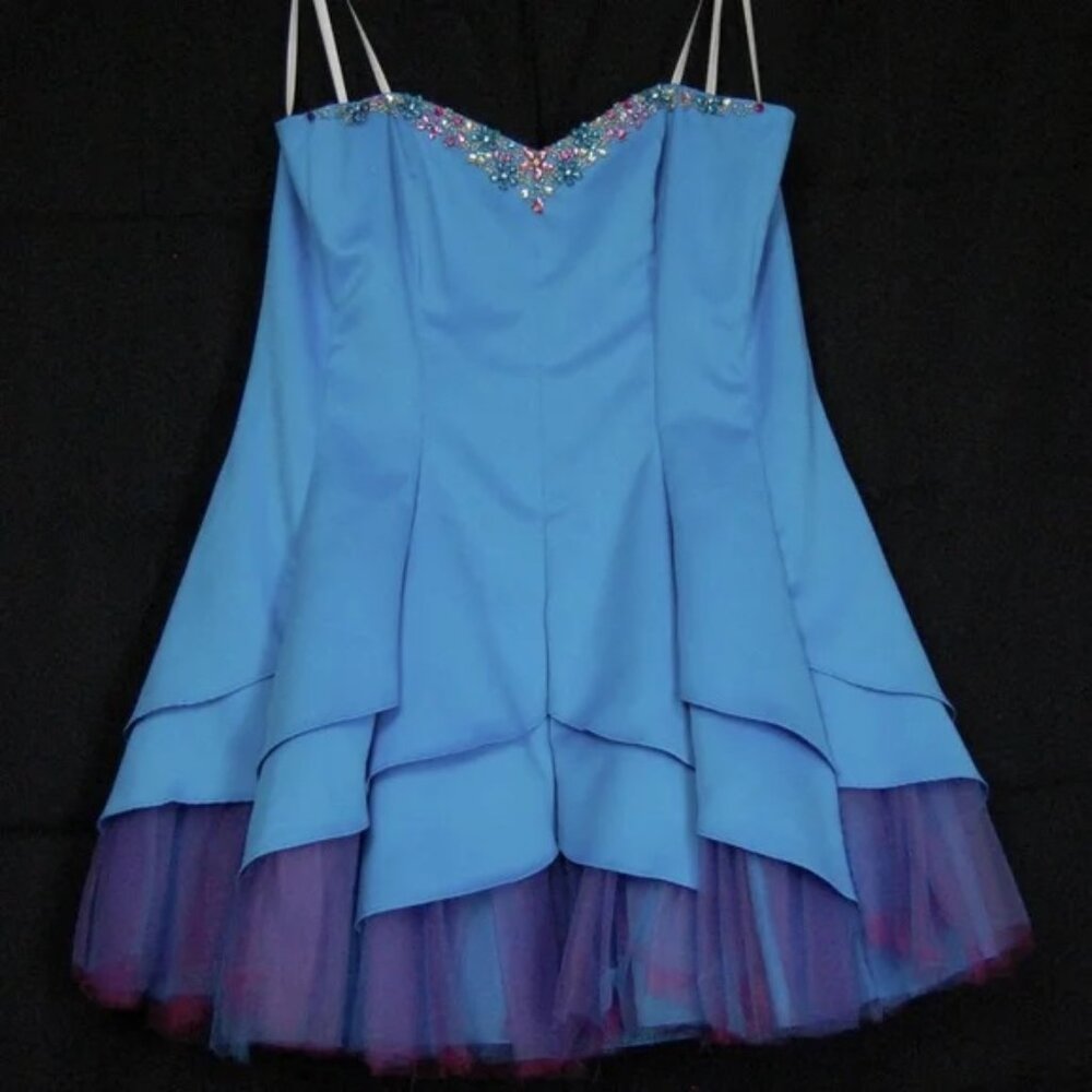 Sequin Embellished Party Dress - Blue and Purple